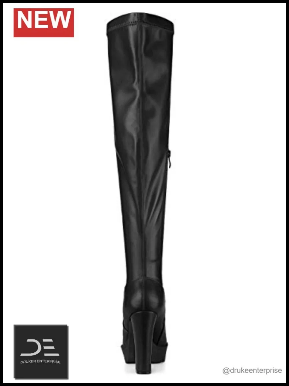 Women Platform Chunky Heel Over Knee Boots Faux Leather Zipper